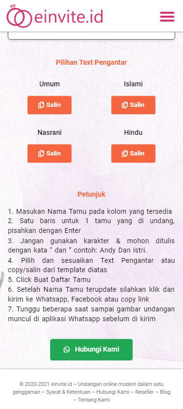 02 Kirim Undangan sender tools einvite.id copy kata pengantar